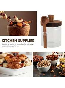 3 件套玻璃咖啡罐套装，玻璃食品储存罐带木盖和勺子，400ml/600ml/900ml 适用于食品、坚果、糖果、香料密封容器