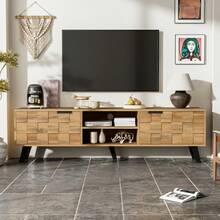Modern TV Cabinet With 2 Doors And 2 Open Compartments – 160.5 X 35.5 X 45 Cm - 木材+刨花板+50-59英寸 - 查看 2