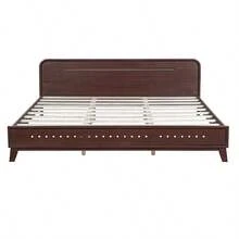 YOGLAD Solid Wood King Size Bed Frame, Queen Size Pine Wood Platform Bed, No Box Spring Needed, Sturdy Modern Farmhouse Style, Under Bed Storage Space, Easy Assembly, Heavy Duty Support For 600 Lbs, Classic Rustic Bedroom Furniture - Dark Walnut - 查看 5