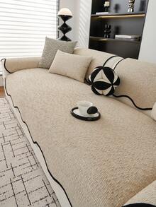 1pc Versatile Chenille Sofa Cushion Cover, Modern Simple Anti-Slip Sofa Seat Protector, Dust-Proof And Washable Sofa Slipcover, Beige Fashionable Soft Non-Fading Non-Shedding Bedroom Decor Pet-Friendly Cover, Adjustable For Corner Sofa, Bedroom, Office, Living Room Combination Furniture, L-Shaped Sofa And 1/2/3/4 Seat Sofa - Beige - View 5