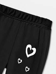 女童秋冬创意印花弹力喇叭裤，儿童心形印花长裤，优雅可爱的喇叭裤，适合幼儿和小女孩 - 黑色 - 查看 6