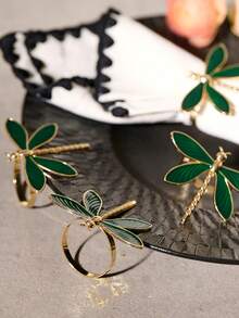 Cirelle 2pcs/Set Green Dragonfly Napkin Rings Animal Series Table Decoration,Elegant Dragonfly Napkin Rings - Decorative Table Accessories For Weddings, Dinner Parties, And Festive Events, New Year, Christmas, Valentine's Day, Rama Table Decor, Family Dining, Wedding Decor, High-End Hotel Supplies, Housewarming Gift, Summer Home Decor - Green - View 7