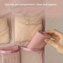 2-Sided Underwear Storage Bag, 17 Grids Front + 5 Pockets Back, Multi-Functional Hanging Wall Mounted Mesh Bag, Large Capacity For Panties, Socks, Bras, Suitable For Closet/Dorm
