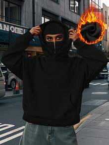 女士秋冬双层连帽套头卫衣，女士外套，女士秋冬服装，女士秋冬装，返校季女士拉链连帽卫衣，女士军装风双层连帽卫衣休闲黑色 - 黑色 - 查看 6