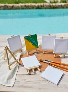 Cirelle 10 Packs Mini Canvas And Easel Set Mini Canvas Panels Mini Wood Easels, Canvas Size Is 4"" X 4""; Easel Size Is 3.1"" X 5.9"" For Kids Painting, Oil Painting And Diy Doodle, Christmas Gift Back To School,Back To School,School Supplies - Multicolor - View 11