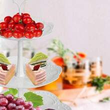 1 قطعة رف كعكة متعدد الوظائف ثلاثي الطبقات أبيض، سعة كبيرة للكعك والكب كيك، سلة فاكهة للمكتب، صندوق وجبات خفيفة موفر للمساحة للاستخدام الداخلي. مناسب للأعراس والمناسبات والحفلات والتجمعات العائلية