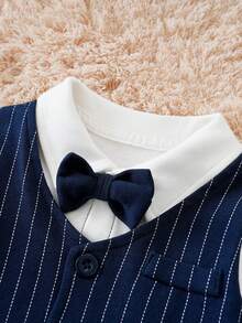 Yierying 男婴可爱蝴蝶结长袖绅士风舒适连体衣 - 黑色 - 查看 3