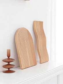 1pc Wooden Wave Pattern Tray, Creative Wooden Cutting Board Decor Tray, Nordic Style Aromatherapy Wooden Jewelry Organizer Tray, Home Decor & Photography Prop, Not For Direct Food Contact - Beige - View 8