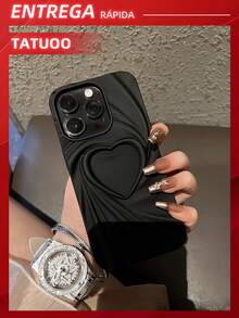 3D Heart Shape Phone Case, Drop-Proof Protective Soft Shell, Compatible With IPhone16 Pro Max/16Pro/16Plus/16/15/14/13/12/11 - 黑色 - 查看 4