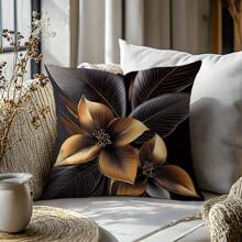 MEMNUN 1 Stück/2 Stück 45*45cm/50*50cm Schwarz & Gold Blumen- und Blattmuster Kissenbezug, Polyester Dekorativer Kissenbezug für Zuhause, Sofa, Schlafzimmer, Auto, geeignet für täglichen Gebrauch oder hochwertige minimalistische Dekoration [einseitig Muster, ohne Kissenfüllung]