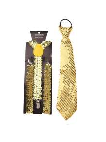 1 套男士女士闪亮亮片领结和吊带套装，纯色亮片后领带套装，派对表演吊带套装，非常适合节日、聚会和正式活动，是晚宴、聚会和情人节的完美礼物