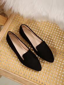 新款时尚黑色宽楦平底鞋，尺码 36-43，女士休闲舒适一脚蹬鞋，春秋季款 - 黑色絨面+米里 - 查看 7