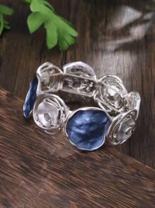 Cring Coco Elegant Vintage Rose Series Women's Zinc Alloy Elastic Bracelet - Bohemian Blue & White Rose Hollow Design, Versatile For Daily Wear, Suitable As Anniversary/Unique Gift