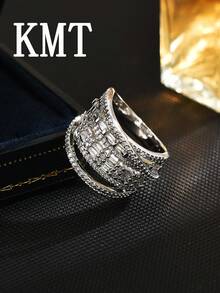 KMT 1pc Luxury White Zirconia Stone Ring For Women - Multi-layer - View 3