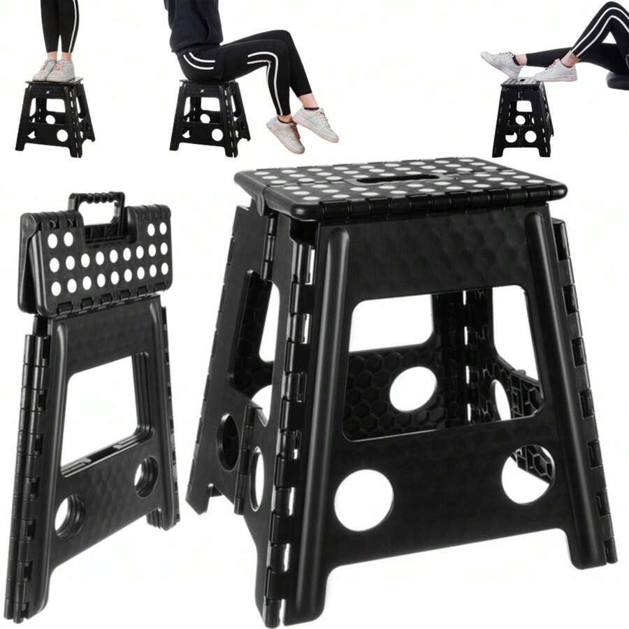 FOLDING STOOL CHAIR ANTI-SLIP STEP BLACK LADDER. Folding Step Stool - Large Size Kitchen Folding Step Stool For Adults Space Saving Folding Stool, Heavy Duty Foldable Stool-Black Kitchen/Bathroom/Camping. FISHING STOOL, FISHING CHAIR. - Black - View 1