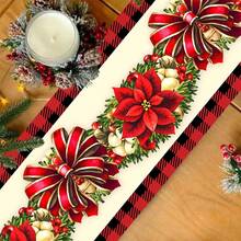 1 pièce/270 pièces Chemin de table de Noël, design nœud rouge et floral, en polyester, 35x181cm, pour fête de Noël à la maison, rassemblement, restaurant et décoration de table de salle de séjour, décoration de table à manger intérieure et extérieure, décoration de chambre, décoration de maison, cuisine, style décoratif, décoration de cuisine, décoration de chambre, décoration de Noël, décoration de salle de séjour