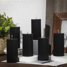 1支罗纹柱形蜡烛 - 2支6英寸罗纹蜡烛，大豆蜡香氛蜡烛，适用于婚礼、卧室、生日、情人节（粉色、红色、黑色、棕色） - 黑色 - 查看 4