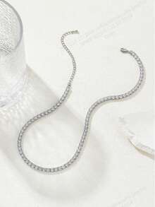 1 件铜锆石网球项链，适合日常佩戴 - 銀色 - 查看 3