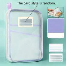 4个L型科目袋，透明网状拉链文件袋，大开口，适用于学生考试（绿色可能略有色差，随机发送2种颜色款式，文件袋标签框颜色随机）