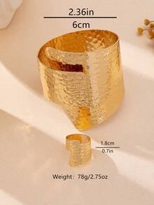 2 件时尚夸张性感金色金属几何不对称圆形手链和戒指套装，适合女性日常佩戴