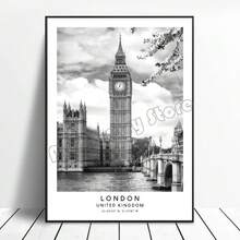 1 minimalistisches Schwarz-Weiß Reiseposter mit Sehenswürdigkeiten aus Paris, London und Rom, Wandbild-Muster, Wohndekoration Geschenk, rahmenlos auf reiner Leinwand - Verschiedenfarbig - Übersicht 50