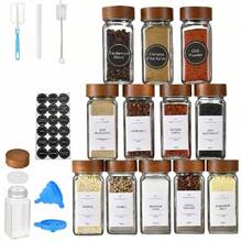 24pcs/12pcs Spice Jars With Labels, Spice Jars With Lids And Labels, 4oz Square Spice Container With Stickers + Funnel + Pen + Brush, Spice Container Set, Spice Storage Box, Kitchen Set With Pepper Grinder - Acacia 12-piece Set - View 2