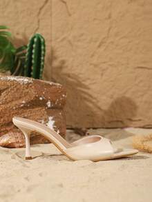 On feet& in love 女士时尚优雅露趾细带凉鞋，细高跟，适合搭配连衣裙，春夏装扮 - 杏色 - 查看 7