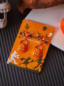 2 件万圣节时尚油滴南瓜耳环 - 彩色 - 查看 4