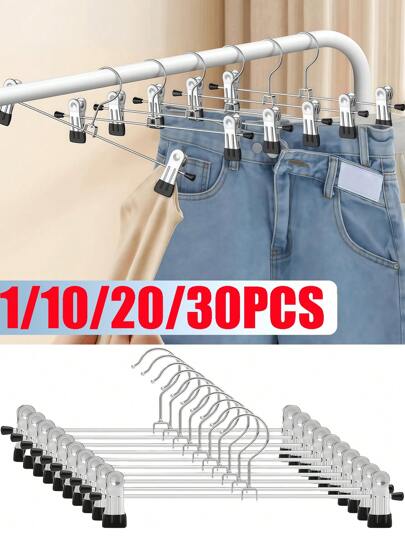 1pc, 10PCS, 20PCS, 30PCS Metal Trouser Racks With Adjustable Clips, Anti-Slip Multi-Functional Organizer, Space-Saving Pants Hangers, Trouser Racks, Skirt Racks With Clips, Metal Shorts Clips, Suitable For Shorts Durable, Ultra-Thin, Space-Saving