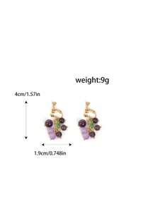 زوج من أقراط العنب الحجر الطبيعي البنفسجي بالطراز الكوري، أقراط حلوة على شكل فاكهة مناسبة للأذن غير المثقوبة