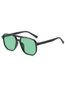 1 pieza de moda de piloto azules y lindas de verano para mujer, con marco de plástico geométrico, y gafas de moda para uso diario, tomar el sol y vacaciones, regalo ideal para festivales, accesorios de playa - Ver 6