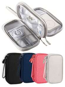 1pc 3-Layer Travel Tech Organizer, With Digital Cable Mesh Compartment, Waterproof Dual-Layer Portable Electronics Organizer Bag With Mesh Pocket And Zipper Divider, Durable Polyester Portable Cable Storage Pouch For Cords, Cables, Phones, Earphones, Adapters, Power Banks, Chargers And Small Items