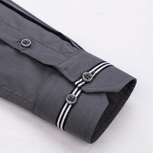[Tedelon]56% Polyester 40% Cotton 4% Spandex ,Slim Fit Dress Shirt -Formal/Casual Shirt With Contrast Collar & Cuff Details, Breathable Cotton Blend For Business - 深灰色 - 查看 4