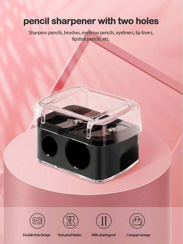1pc/4pcs/6pcs/12pcs Pencil Sharpener With Clear Lid, Wholesale Double-Hole Sharpener, Portable Makeup Tool, Stationery Accessories, Professional Sharpener For Eyebrow/Eyeliner Pencils, Back To School