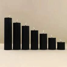 1支罗纹柱形蜡烛 - 2支6英寸罗纹蜡烛，大豆蜡香氛蜡烛，适用于婚礼、卧室、生日、情人节（粉色、红色、黑色、棕色） - 黑色 - 查看 5