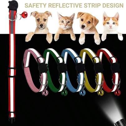 10 件带铃铛的项圈，反光 XS 小型犬项圈，柔软可调节扣，适合 XXS 超小型犬，包括母狗和公狗，还有小狗、约克夏犬、吉娃娃、超小型犬。
