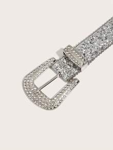 1件装水晶水钻装饰金属西部牛仔风格男士腰带，时尚街头风，夏季圣诞礼物，秋季开学季、万圣节秋冬配饰，适合青少年、青年、男士，休闲、户外、运动、度假、毕业礼物、生日、日常穿着 - 銀色 - 查看 7