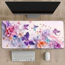 大型3D蝴蝶图案游戏鼠标垫，加长加厚，防滑橡胶桌面垫，精密缝边，可水洗，礼品包装，适用于学校用品、返校季游戏鼠标垫、桌面配件、办公用品、办公桌配件、鼠标垫、桌面鼠标垫 - 彩色 - 查看 3
