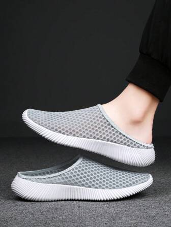 夏季男女款透气网眼针织一脚蹬休闲鞋，轻便防滑舒适运动鞋，时尚一脚蹬乐福鞋