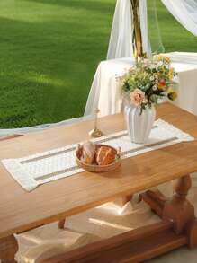 1 pieza Camino de mesa tejido vintage con flecos, mantel de ganchillo con encaje para cómoda, soporte de TV, mesa de café, mesa de comedor, decoración del hogar, reunión familiar, decoración festiva, interior y exterior, picnic, escritorio, tocador