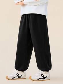 mini bala Pantalón jogger de algodón suave y elástico unisex para niños, otoño 2025 - negro - Ver 2