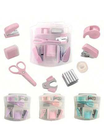 1pc Office Supplies,Desk Accessories,8 In 1Office Supplies Set,Includes Hole Punch, Staple Remover, Stapler, Tape Dispenser, Small Tape Roll, Pencil Sharpener, Scissors, And 500 Staples (No. 10).Stationary Set For Student,Workplace Gifts-Perfect Presents For Students And Colleagues