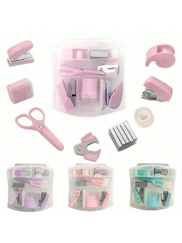 1pc Creative Cute Macaron Style Transparent Plastic Student Stationery Box, Convenient Office Mini Stationery Set, Multi-Functional Learning & Office Supply Kit,For School Supplies,Back To School