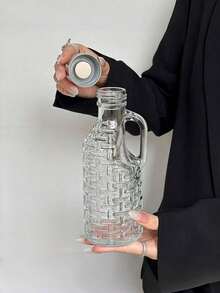 1L Botella de vidrio sellada, jarra de vidrio, botella de licor portátil con asa y tapa de acero inoxidable, botella de agua de gran capacidad, taza, copa de vino, botella de jugo, botella de vino, copa de champán, botella de almacenamiento de licuadora de leche