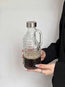 1L Botella de vidrio sellada, jarra de vidrio, botella de licor portátil con asa y tapa de acero inoxidable, botella de agua de gran capacidad, taza, copa de vino, botella de jugo, botella de vino, copa de champán, botella de almacenamiento de licuadora de leche