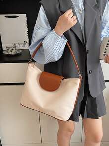 大容量女士手提包，时尚尼龙帆布托特包，妈咪通勤单肩包 - 白色 - 查看 6