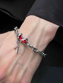 1pc Men's Star Bracelet, New Versatile Halloween Accessory, Women's Minimalist Mang Star Bracelet - Antique Silver - View 1