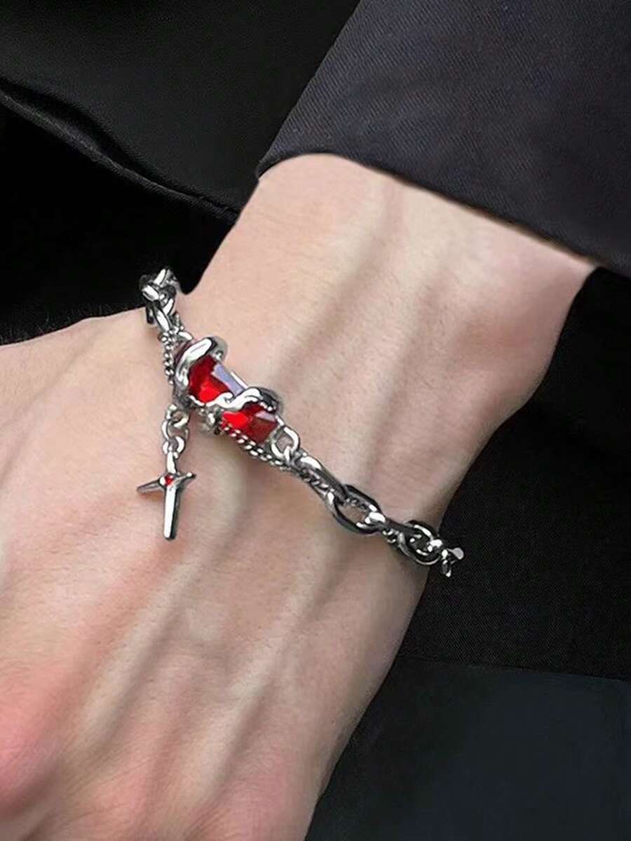 1pc Men's Star Bracelet, New Versatile Halloween Accessory, Women's Minimalist Mang Star Bracelet - Antique Silver - View 1