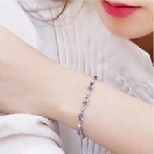 1pc S925 Sterling Silver Purple Crystal Bracelet - Hypoallergenic - Luxury Purple Crystal Plated Bracelet - Suitable For Various Occasions And Casual Wear - Women Jewelry