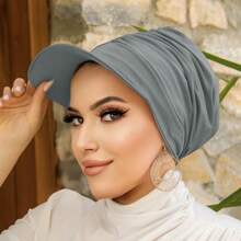 1pc Women's Solid Color Visor Beanie Hat, Sun Protection Headwear For Daily Outdoor Use - Crystal Linen Cap - View 11